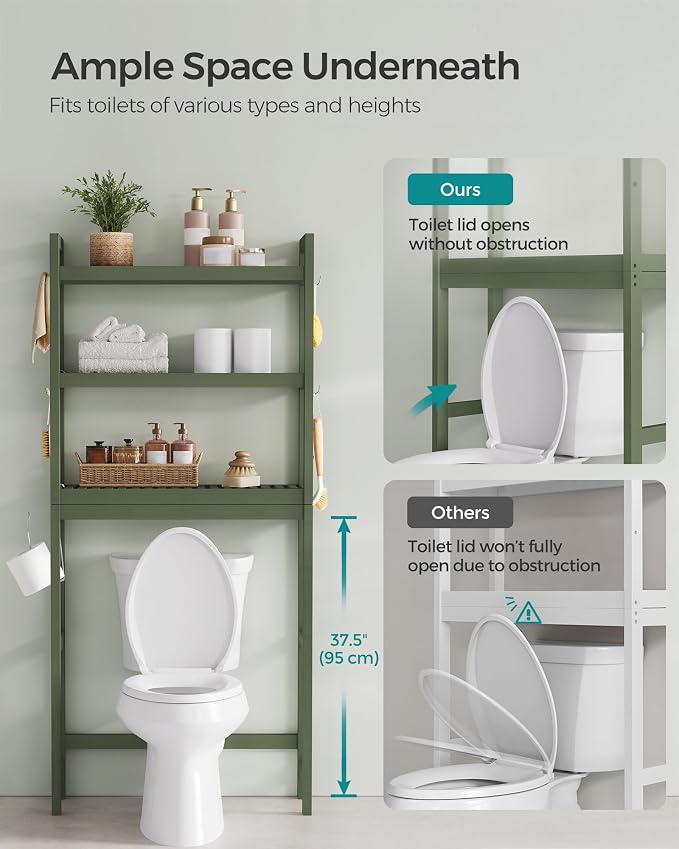 SONGMICS 3-Tier Bamboo Over The Toilet Storage, Adjustable Shelf, 66.9''H - Image 7