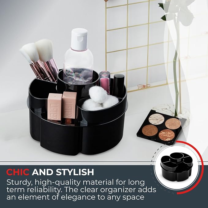 Masirs Small 360 Rotating Makeup Organizer, 5 Compartments, Round Black - Image 4