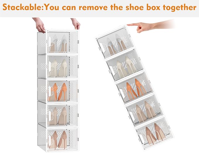 SIMPDIY XL Clear Shoe Storage Boxes, Stackable Shoe Organizer for Closet - Image 6