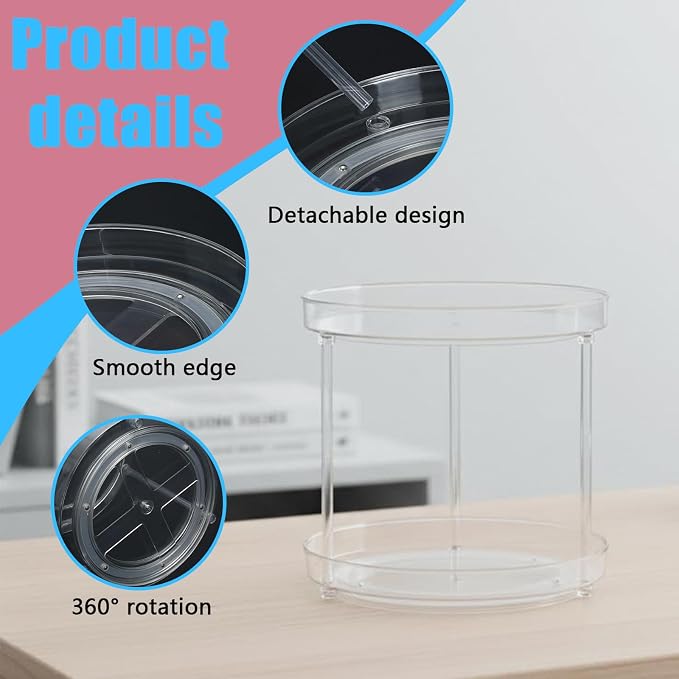 Lazy Susan 2-Tier Medicine Cabinet Organizer, Clear Plastic Spinning Spice Organization for Cabinet, Rotatable Makeup Organizer Countertop for Bathroom Vanity, Kitchen Pantry & Small Spaces Storage - Image 2
