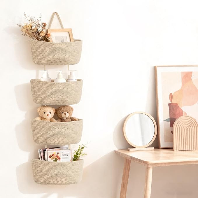 Dahey Over The Door Hanging Basket Storage 4-Tier Woven Wall Basket, Jute - Image 5