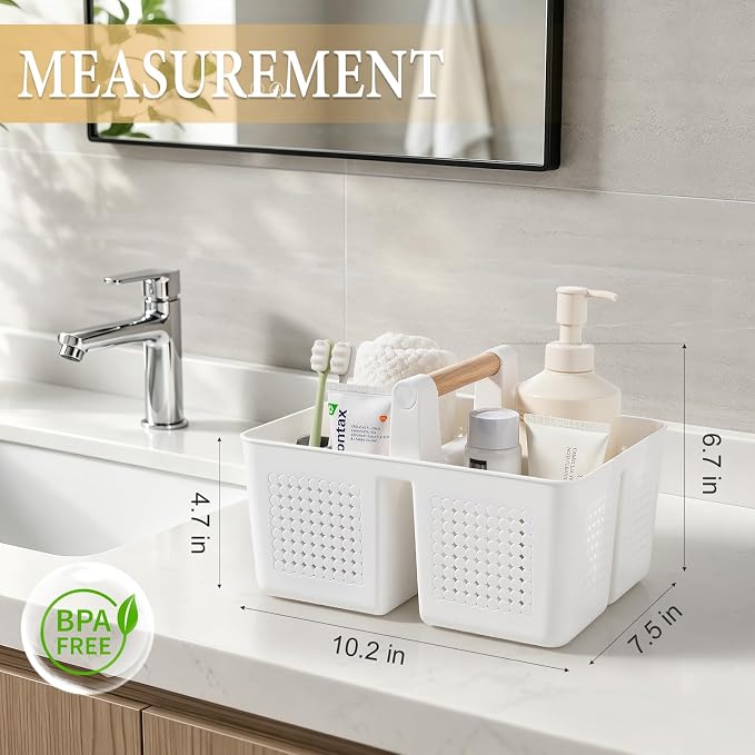 JiatuA Portable Shower Caddy Basket Plastic Caddy Organizer Small White - Image 2