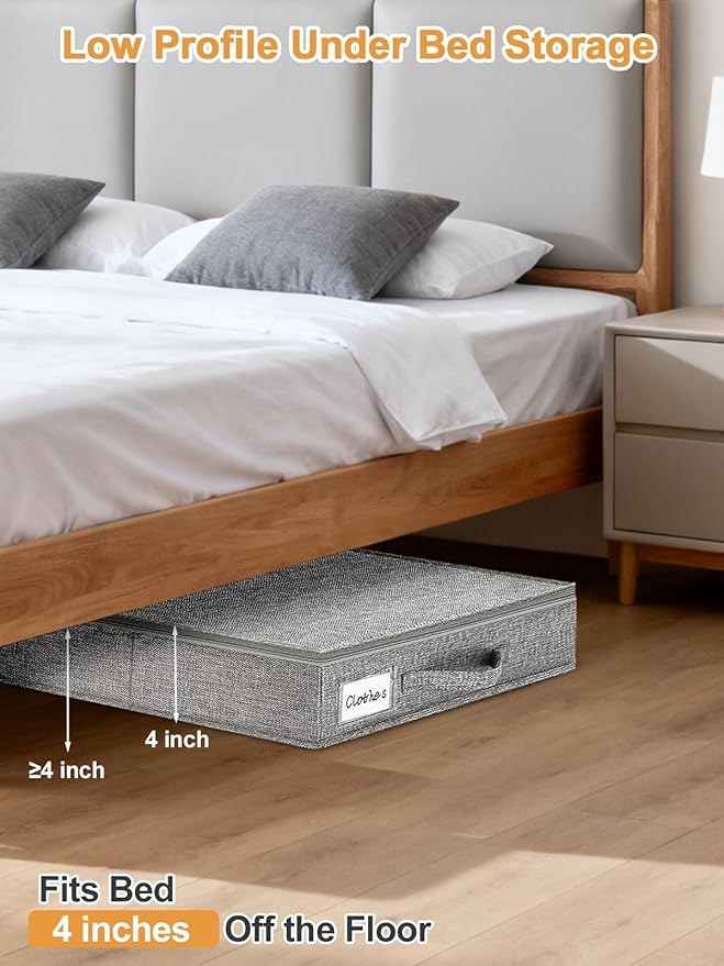punemi 4 in High Sturdy Low Profile Under Bed Storage, 2 Pack, Grey - Image 2