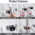 AceMining Broom Holder Wall Mount, 2 Racks 3 Hooks Heavy Duty Mop Organizer - Image 2