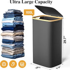 Foluck 100L Laundry Hamper with Lid Removable Bag and Bamboo Handles - Image 2