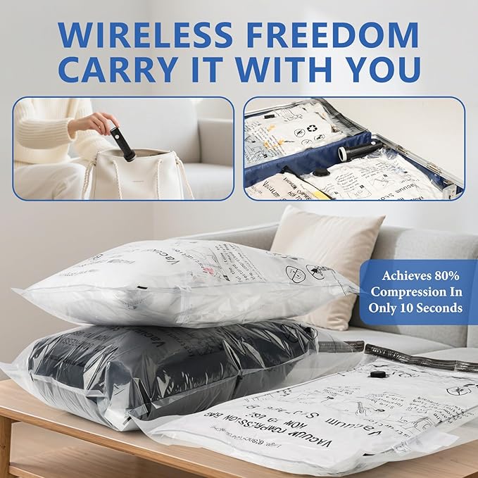 36 Pcs Travel Vacuum Bags for Clothing with Rechargeable Wireless air Pump - Image 5