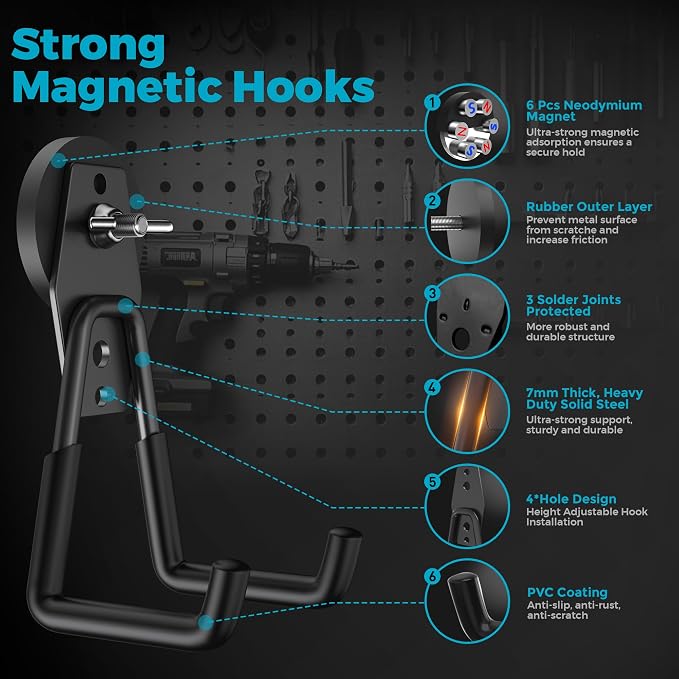 8Pcs Large Magnetic Hooks Heavy Duty, Strong Magnet Storage Hooks - Image 2