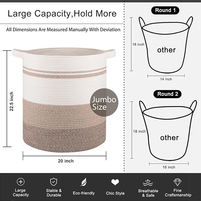 OIAHOMY 120L Laundry Baskets Hamper with Handles, Decorative Basket for Living room, Woven Storage Basket for Toys Bin,Pillows, Blankets, Clothes-20x22.5in-Gradient Yellow - Image 4