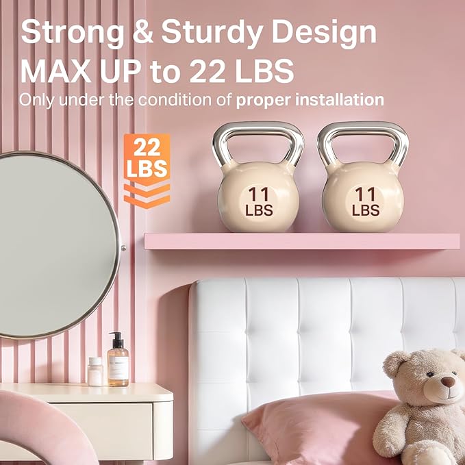 BAYKA Pink Floating Shelves 15.7in, Set of 3, Wall Mounted for Wall Decor - Image 4