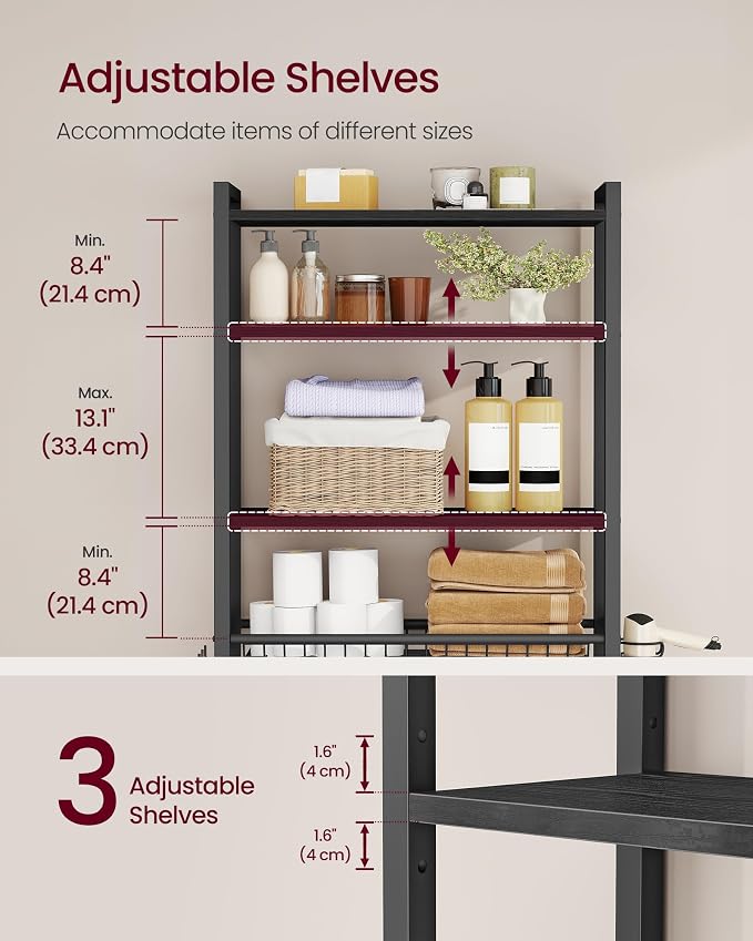 VASAGLE 4-Tier Over the Toilet Storage, Adjustable Shelves, Basket, 68.1''H - Image 5