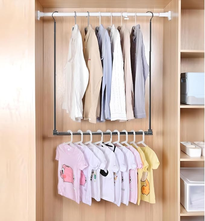 Adjustable Hanging Closet Rod, Extender Hanging Rod, Closet Hanging Organizer, Heavy Duty Closet Bar, Hanging Rod (Black, 2 Pack) - Image 2