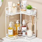 VITVITI 2-Tier Corner Bathroom Counter Organizer, Bathroom Countertop Organizer Storage for Sink, Metal Mesh Makeup Organizer for Vanity Countertop Kitchen with Hooks,White by VITVITI