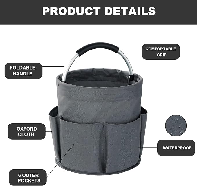 Cleaning Caddy with Handle, 17L Foldable Cleaning Supplies Organizer, Portable Storage Basket, Cleaning Supply Caddy, Multifunctional Cleaning Bucket Bag for Garden, Home, Kitchen (Grey) - Image 5