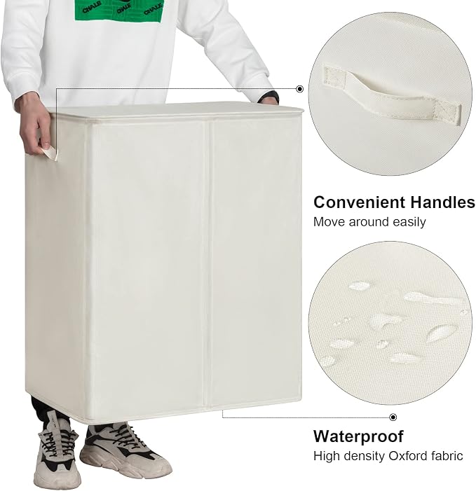WOWLIVE 154L Double Laundry Hamper 2 Section with Lid and Removable Bags - Image 6