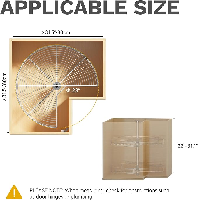 DWVO 28″ Kidney 2-Tier Lazy Susan – Telescoping Mount Corner Cabinet Organizer with Pie-Shelf Design, for Bathroom,Kitchen Cabinet Blind Corners (Chrome, 270° Adjustable) - Image 4