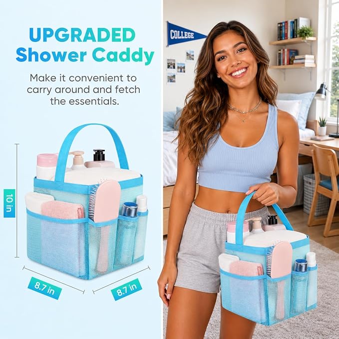 Mesh Shower Caddy Portable - 9 Pockets for College Dorm Room Essential - Image 2