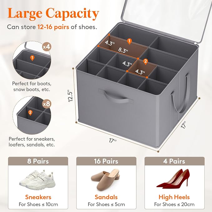 Lifewit Shoe Storage Organizer for Closet, Holder Box, 2 Pack, Gray - Image 2