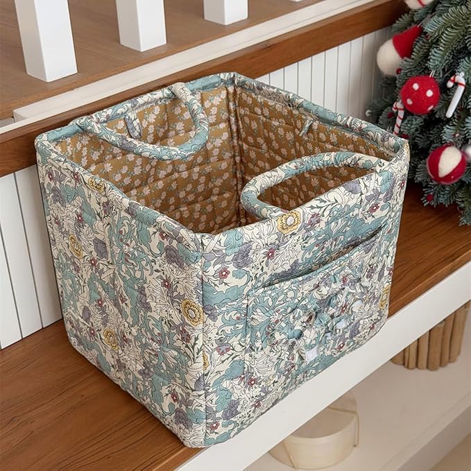 Fabric Storage Basket 2 Pack,Large and Mini Boho Laundry Nursery Hamper Portable Folding Organizer for Car Bedroom (P) - Image 2