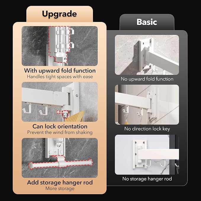 ZdwCyl Clothes Drying Rack,Laundry Drying Rack Wall Mount, Wall Mounted Clothes Rack,Retractable,Collapsible(Tri-Fold),Drying Rack Clothing,can Fold Upward & Left & Right,Space Saver, White Color - Image 2