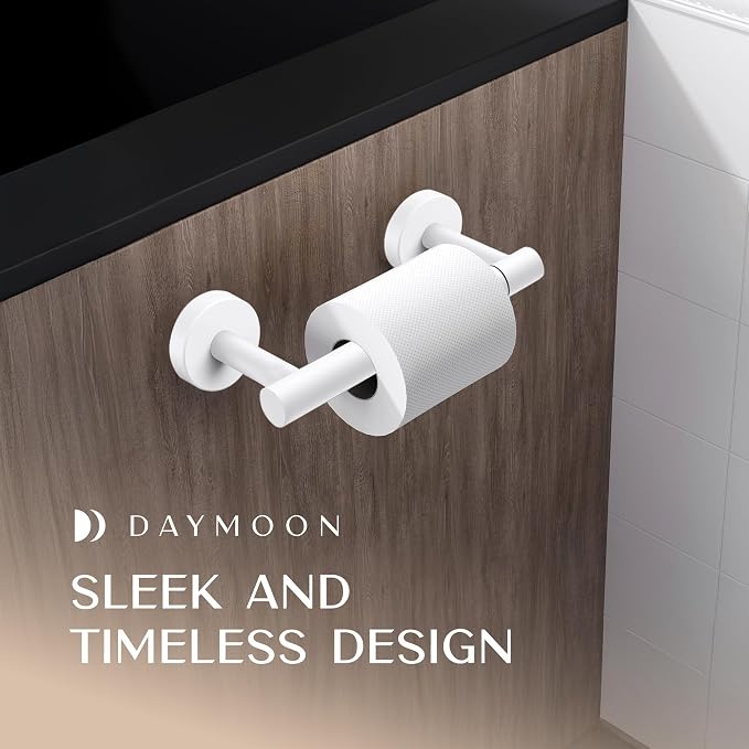 Day Moon™ - Toilet Paper Holder - Modern Roll Holder for Bathroom - 1 Pack - Wall Mount - Classic, White - Image 3