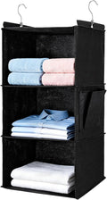 Hanging Closet Organizer and Shelves,3 Shelves with 1 Side Pockets (Black) | Foldable, Grey Fabric, Modern Style, for Bedroom and Dorm Room by BOOMIBOO