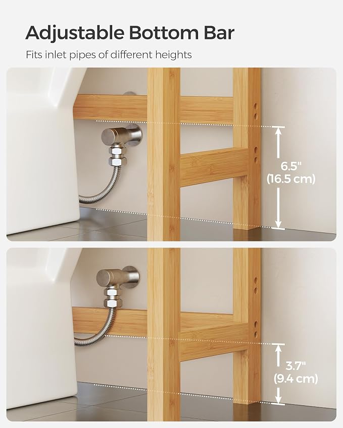 SONGMICS 3-Tier Bamboo Over The Toilet Storage, Adjustable Shelf, 66.9''H - Image 5