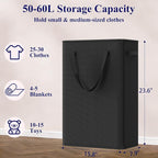 Optish 50L Slim Laundry Hamper, Small Laundry Basket With Handles, Black Narrow Laundry Basket for Dorm, Bedroom, Living Room, Collapsible Laundry Hamper - Image 3