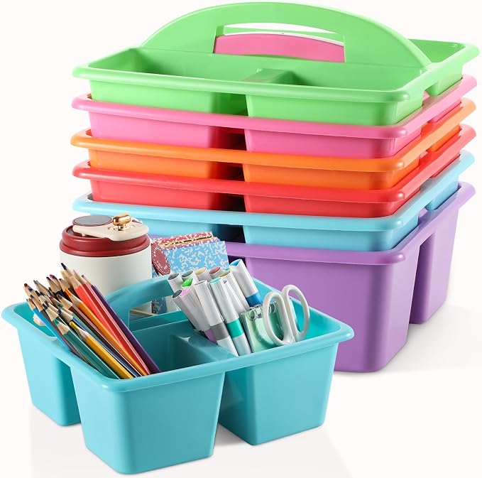 6 Pack Plastic Classroom Organizer Caddy with Handle, Classic by Yakydesign