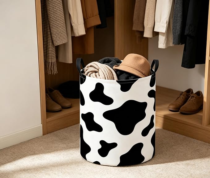 Baby Laundry Basket Baby Nursery Hamper Kids Laundry Basket Toy Storage Bin for Boys Room Decor Gift Baskets for Bedroom Bathroom(Black Cow) - Image 6