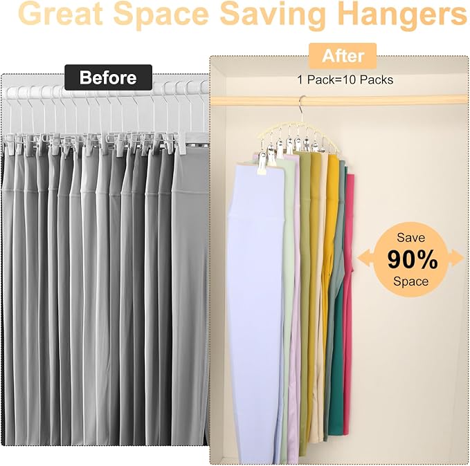 Volnamal Legging Organizer for Closet,4 Pack Metal Yoga Pants Hangers,Ivory | Clothes Hanger w/10 Clips Hold 40 Leggings,Space Saving Hanging Closet Organizer College Dorm Essentials Apartment Essential - Image 4