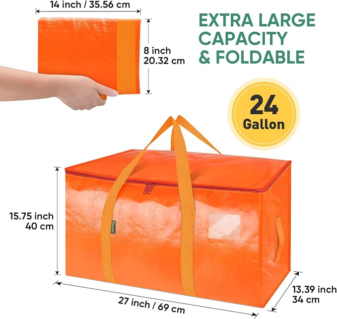 BALEINE 2-Pack Oversized Moving Bags with Reinforced Handles, Heavy-Duty Storage Tote for Clothes, Moving Supplies (Orange, 2-Pack) - Image 2