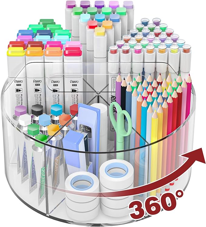 Absonic 250pcs Acrylic Pencil Holder Marker Organizer, Back to School 360-Degree Rotating Pen Holder, Crayon Organizers for Kids Pencil Organizer Caddy Art Supply Lazy Susan Organizer for Desk Office by Absonic