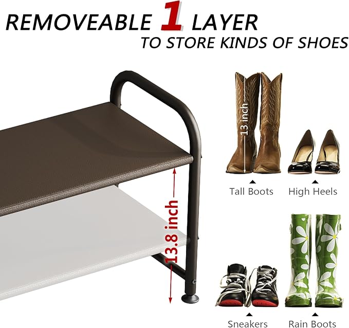 INGIORDAR 2 Tier Long Shoe Rack Organizer for Closet Metal Shoe Storage - Image 5