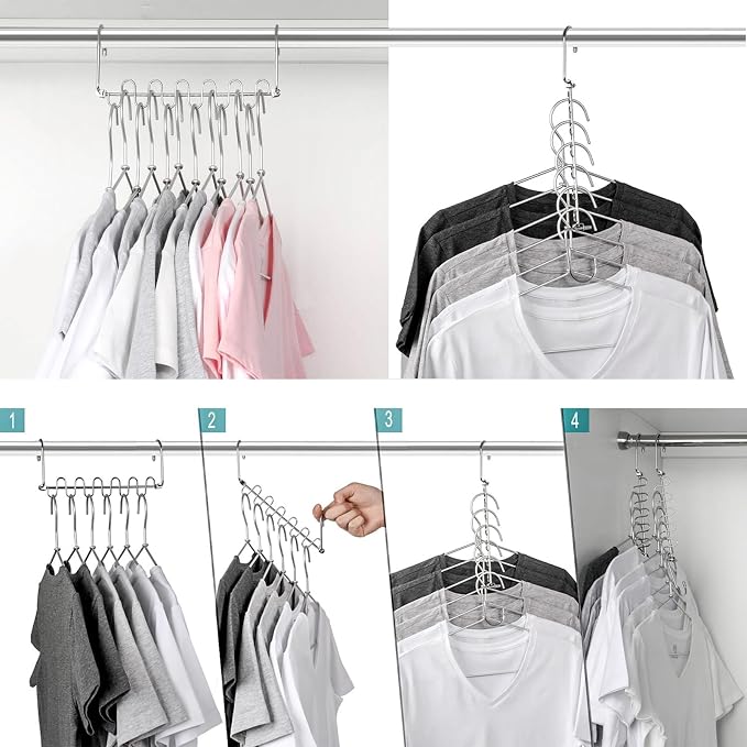 KLEVERISE 20 Pack Metal Space Saving Hangers, Stainless Steel Hangers, Magic Cascading Closet Clothing Hanger Organizer Space Saver, College Dorm Essentials - Image 3