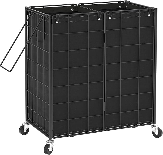 WOWLIVE Double Laundry Hamper with Wheels, Metal Rolling Laundry Basket by WOWLIVE