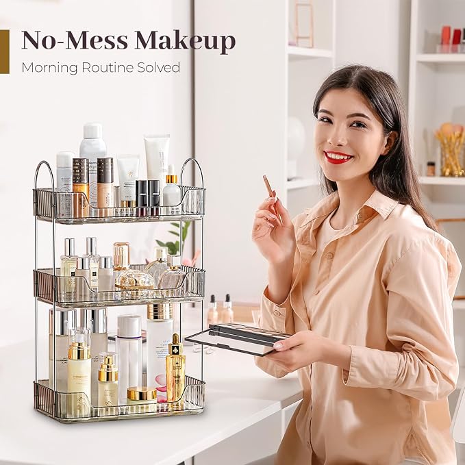 Aveniee Bathroom Counter Organizer, 3 Tier Perfume Skin Care Countertop Storage Shelf, Vanity Makeup Tray for Cosmetic Skincare Lotion,Grey - Image 2