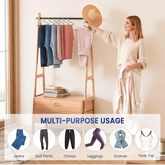 DAMITA Open Ended Pants Hangers - Non Slip Heavy Duty Metal Hangers 10 Pack - Space Saving Jeans Trousers Blanket Organizer for Closet - 7 lbs Load Capacity Rubber Coating Black - Image 9