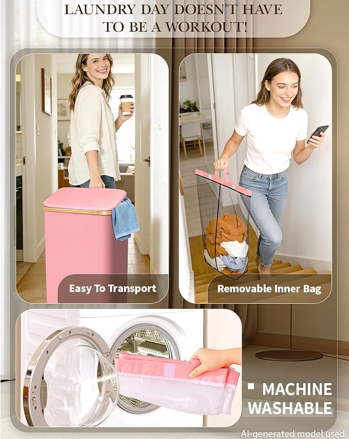 Laundry Hamper with Wheels, 75L Rolling Laundry Basket, Removable Inner Bag - Image 3