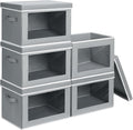 Homsorout Stackable Storage Bins with Lids - Large Decorative Basket with Lids, Fabric Foldable Closet Organizer Bins, Shelf Organizer for Living Room, Dorm, 5 Pack, Grey by Homsorout