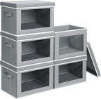 Homsorout Stackable Storage Bins with Lids - Large Decorative Basket with Lids, Fabric Foldable Closet Organizer Bins, Shelf Organizer for Living Room, Dorm, 5 Pack, Grey by Homsorout