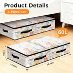 4 Pack Under Bed Storage Bags, 60L Foldable Clear Containers with Handles | Dual Zipper Storage Bins for Comforters, Bedding, Blankets, Closet Organizer for Clothes, Linen Sheets, Sweaters - Image 2