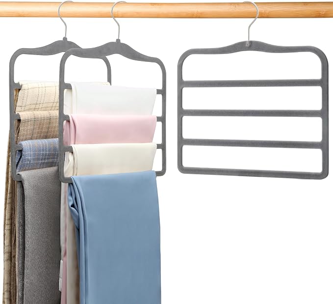 Closet Organizers and Storage,Pants Hangers Space Saving Velvet Hanger | Organization and Storage,Dorm Room Essentials for College Students Girls,Home Organization Scarf Jeans Hangers-2 Pack - Image 7