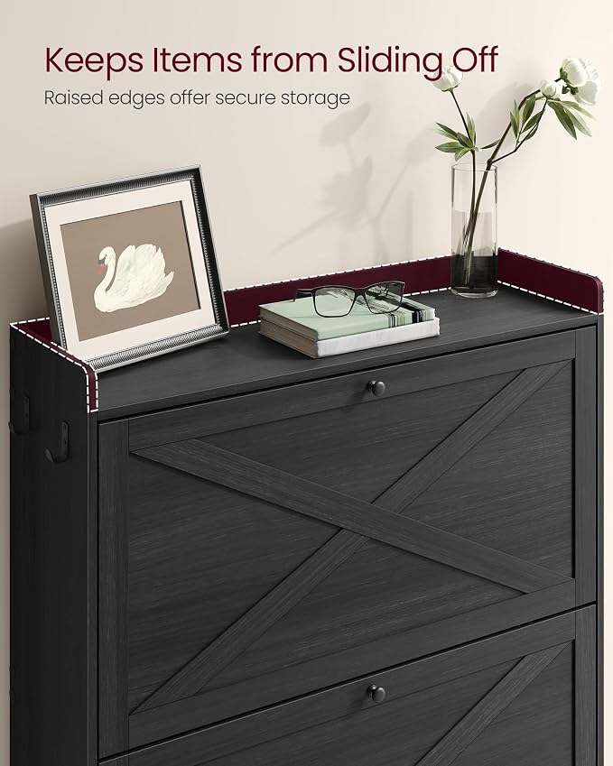 VASAGLE Narrow Shoe Storage Cabinet Organizer with 2 Flip Drawers | Freestanding Shoe Rack, Fits 14 to 16 Pairs, for Entryway, Farmhouse Style, Smoky Black, HAINS Collection UHSC203BJ01S - Image 7