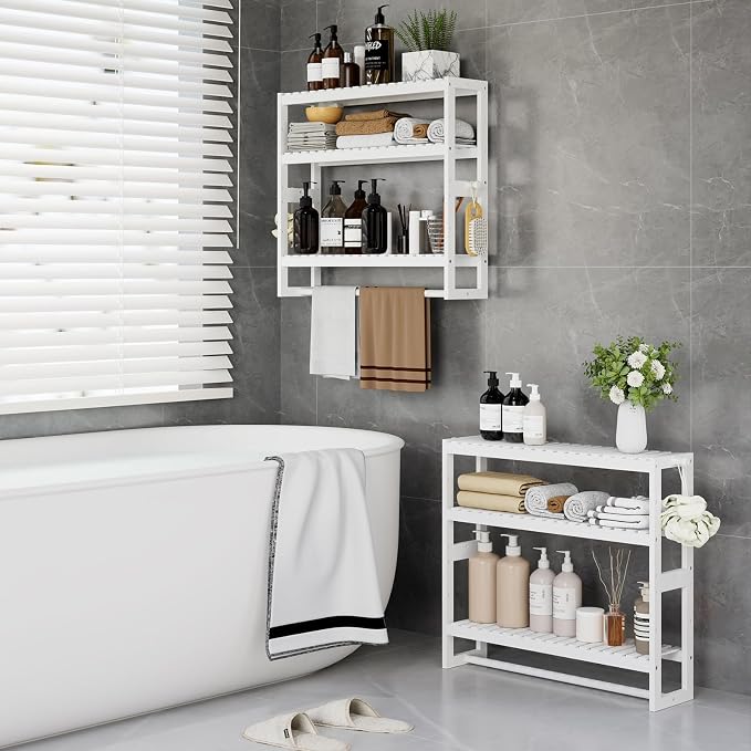 RRX Bathroom Shelf Storage Organizer, Shelf 3-Tier Adjustable Layer, White - Image 4