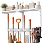 Large Broom Holder Wall Mount with Shelf, Vacuum Organizer, 5 Slots 5 Hooks by Supforce