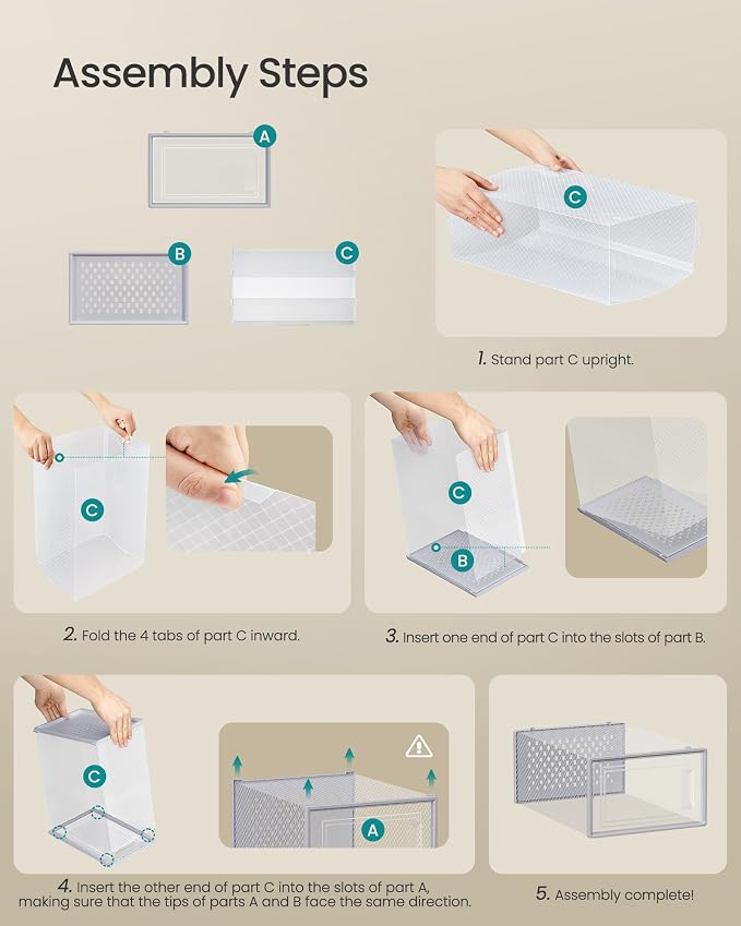 SONGMICS Shoe Boxes, Clear Plastic Sneaker Box, Pack of 12 | Stackable Shoe Storage Organizers, for Closet, 13.1 x 9.1 x 5.6 Inches, Transparent and Gray, DENNYS Collection ULSP006G12 - Image 7
