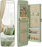 Nicetree Rounded Mirror Jewelry Cabinet, Lockable, Wall Mounted, Green by Nicetree