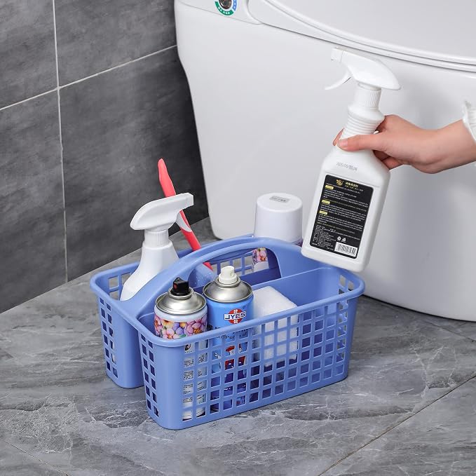 Portable Shower Caddy Basket Plastic Storage Basket with Compartments Blue - Image 7