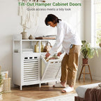 Homykic Tilt Out Laundry Hamper Cabinet, Bamboo Laundry Organizer, White - Image 4