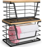 ALOCEO 2 Pack Storage Stackable Kitchen Laundry Organizers with Bamboo Top, Large Trash Bag Holder and Small Garbage Bag Dispenser for Countertop Organization by ALOCEOWallHooksAdhesive